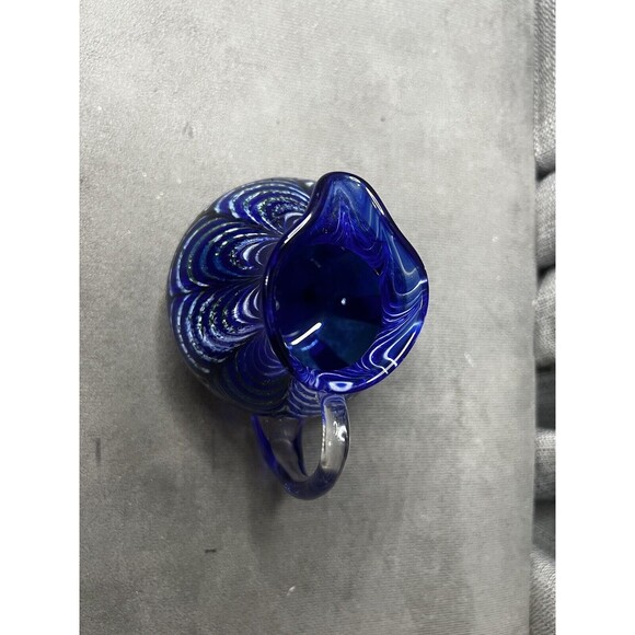 Kyle Gribskov Cobalt Blue Iridescent Inlaid Swirls Wave Blown Art Glass Pitcher - Picture 8 of 16